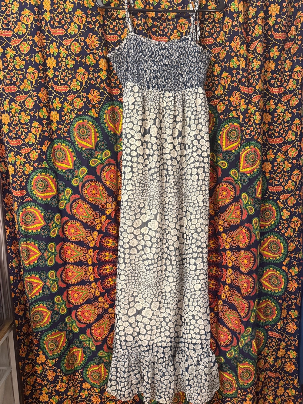 Liberty of London Blue & White Smocked Floral Maxi Dress